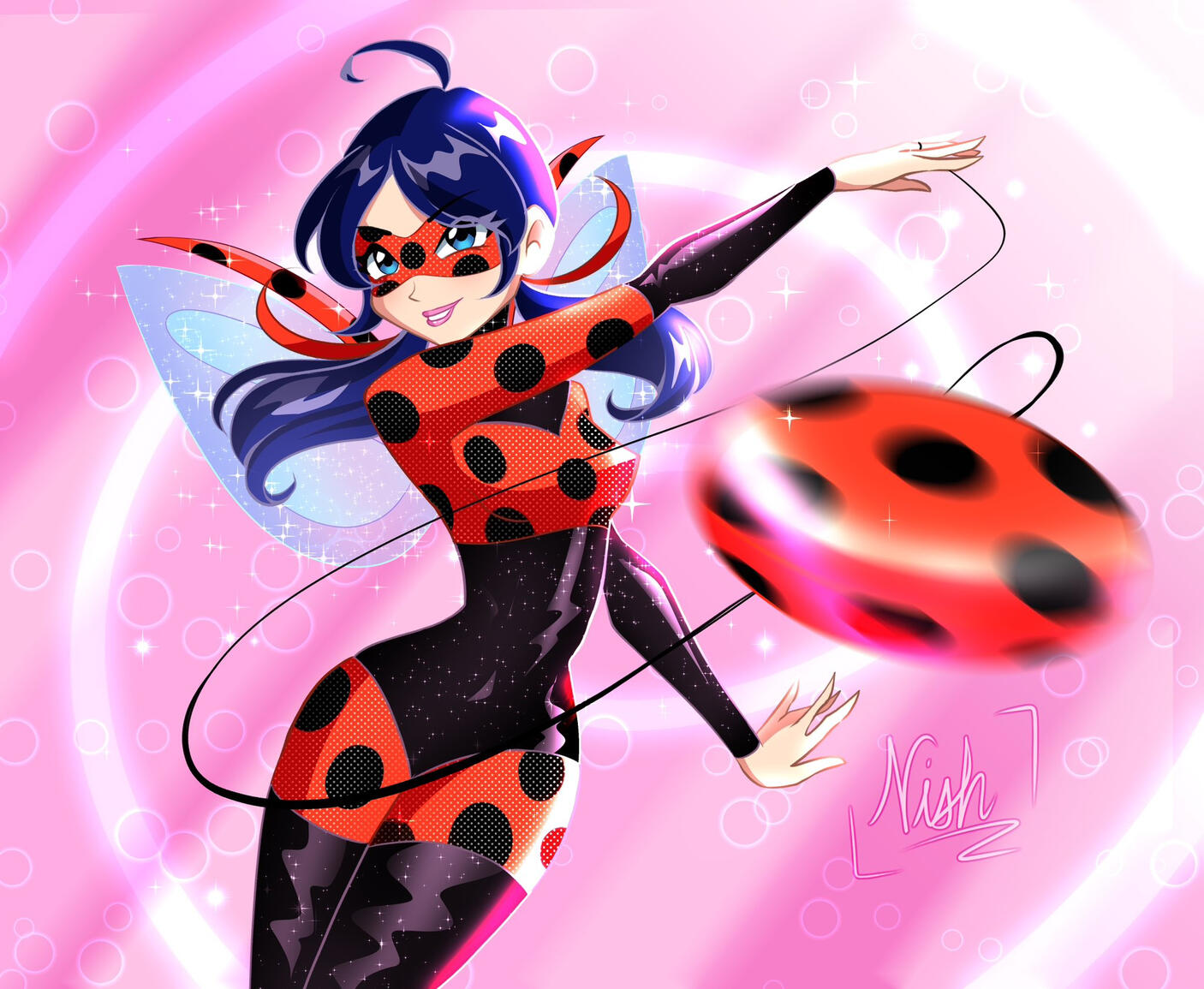 Marinette from "Miraculous: Tales of Ladybug and Chat Noir" in the art style of "Winx Club"